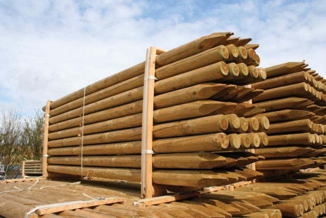 Hegnspæl, cylinderfræset, trykimp., Ø10 cm, 250 cm, (25 stk.