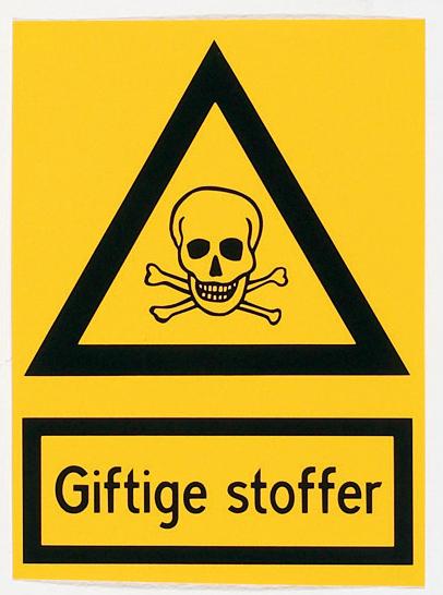 Skilt: Giftige stoffer, kunststof, gul, 24 x 17 cm