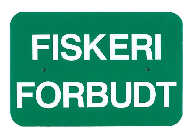 Skilt: Fiskeri forbudt, grøn/hvid, 30 x 20 cm