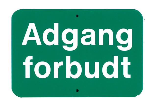Skilt: Adgang forbudt, grøn/hvid, 30 x 20 cm