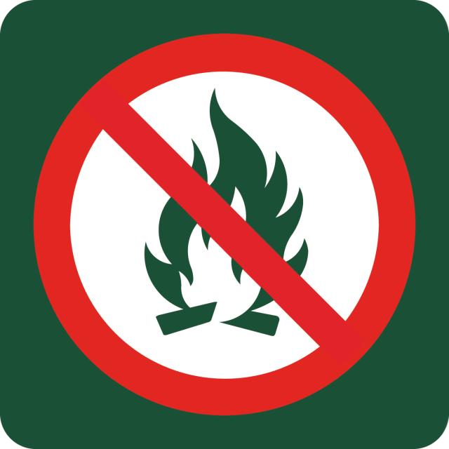 Skilt: Åben ild forbudt, 10 x 10 cm