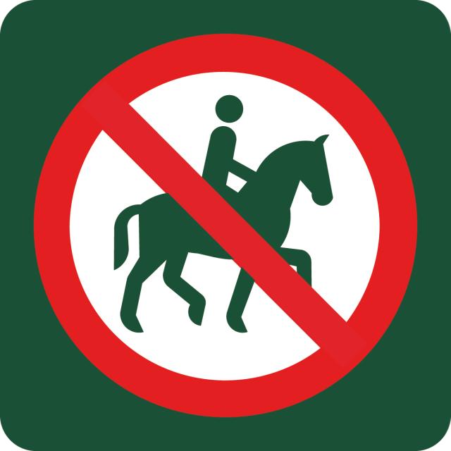 Skilt: Ridning forbudt, 10 x 10 cm